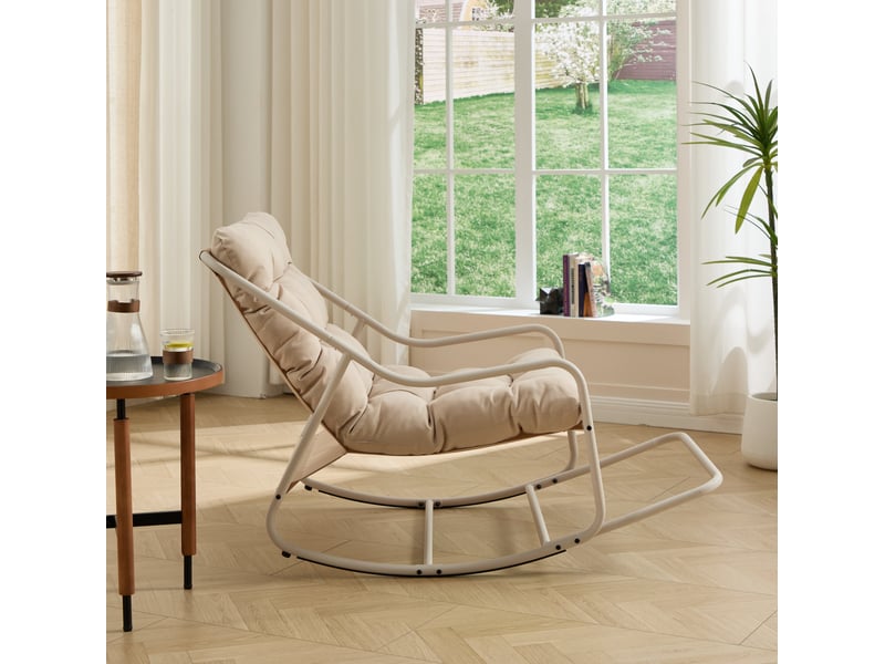 Chaise à bascule d’extérieur 75x116x82 cm coussin épais métal beige - Conforama E