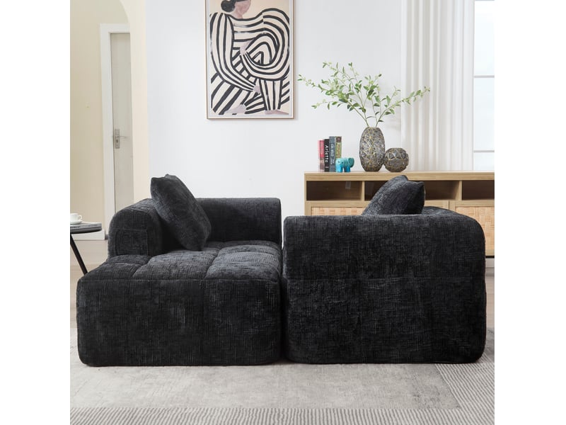 Canapé d'angle modenvie 3 places en chenille noir 250 x 158 x 60 cm - Conforama D