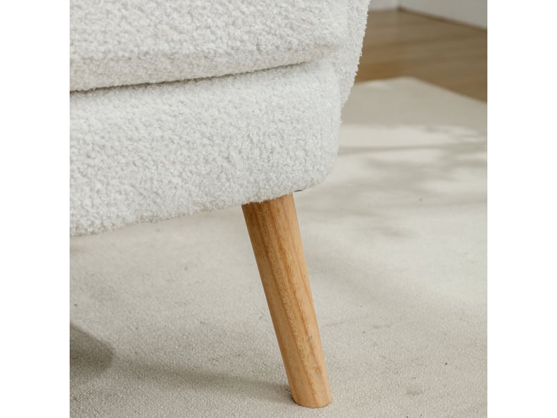  Fauteuil blanc en velours teddy, assise rembourrée avec coussin, structure bois massif et métal, design moderne pour salon  - Conforama W