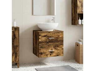 Vanité de lavabo mural, meuble de rangement chêne fumé 49.5x44.5x66.5 cm