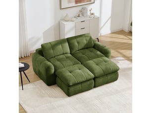 Canapé fixe, droit, modulaire, en tissu chenille, vert