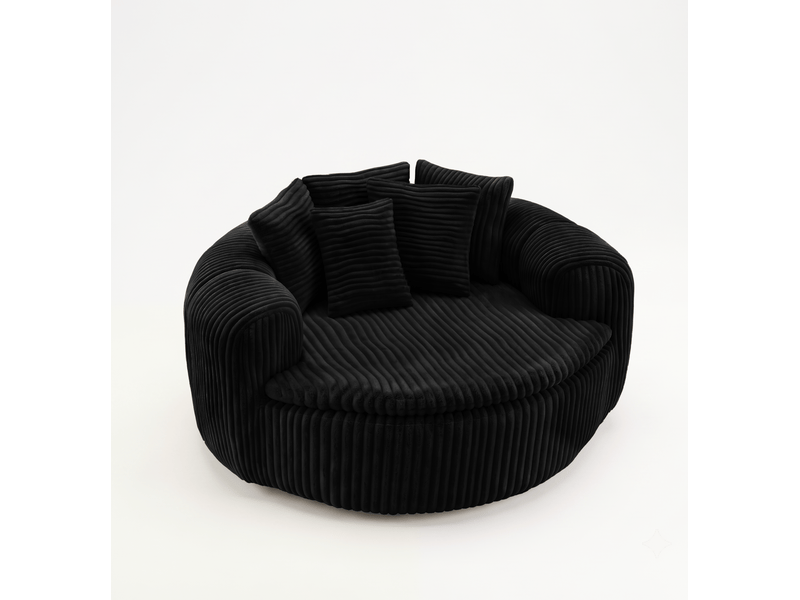  Fauteuil pouf à assise profonde avec 5 coussins et accoudoirs enveloppants en velours côtelé noir, 145 × 133 × 59 cm  - Conforama A
