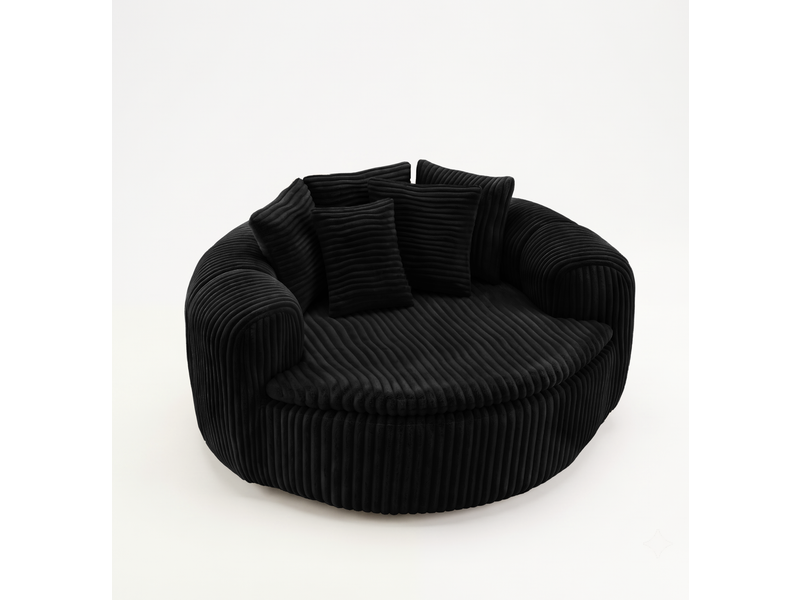  Fauteuil pouf à assise profonde avec 5 coussins et accoudoirs enveloppants en velours côtelé noir, 145 × 133 × 59 cm  - Conforama A