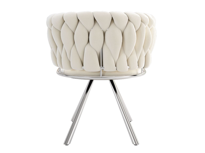  Chaise de salle à manger lot de 4, assise velours beige chaise rembourrée, rotation 360°, structure métal argent  - Conforama D