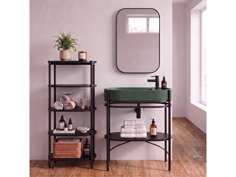 Meuble simple vasque sur pieds lucia 80cm en métal noir et vasque béton MTC 3457 - Conforama E