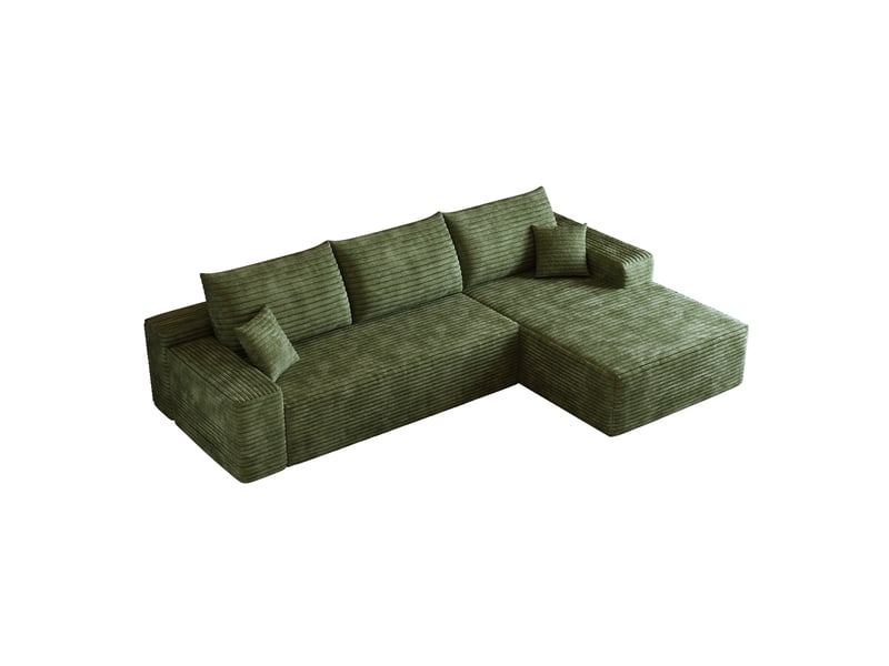  Canapé d'angle fixe 3 places 270 cm en velours côtelé vert, modulaire à assise profonde, angle droit  - Conforama A