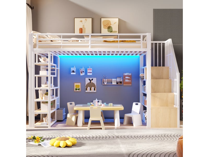  Lit jeune, 90x200 cm, éclairage led, rangement intégré, en métal, blanc, poids 62,7 kg cao-WX005018AAK-conf-NEW - Conforama D