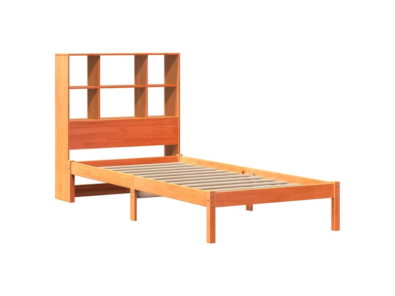  Lit simple- lit adulte -  lit bibliothèque sans matelas  marron 100x200 cm pin massif  - Conforama B