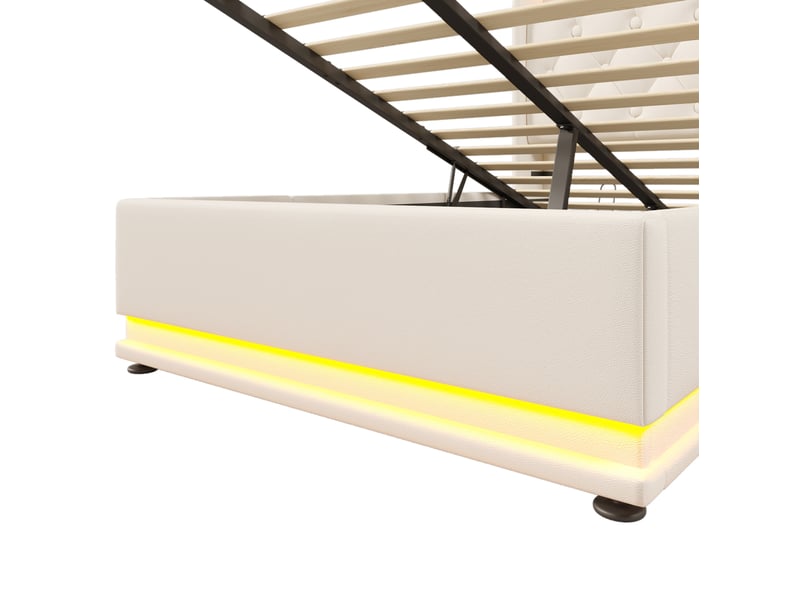  Lit enfant 90x200 cm – blanc – coffre hydraulique, led 360°, usb et type-c, avec matelas h3 à ressorts  - Conforama E