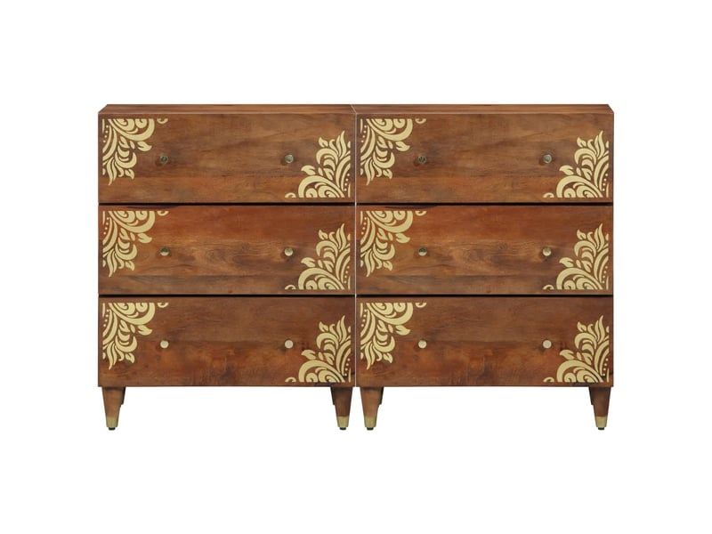 Lot de 2 buffet, meuble de rangement salon 60x33x75 cm bois de mangue massif marron miel - Conforama D