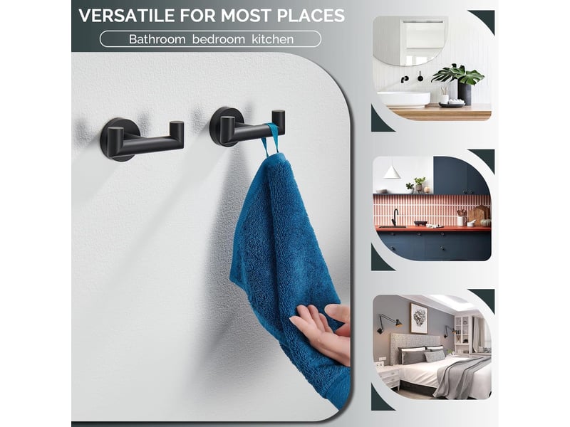 2 pièces double crochet mural de salle de bains, acier inox sus 304 pour peignoir, porte serviette, accroche torchon cuisine, noir - réf. Szpb845942jjzj - Conforama E