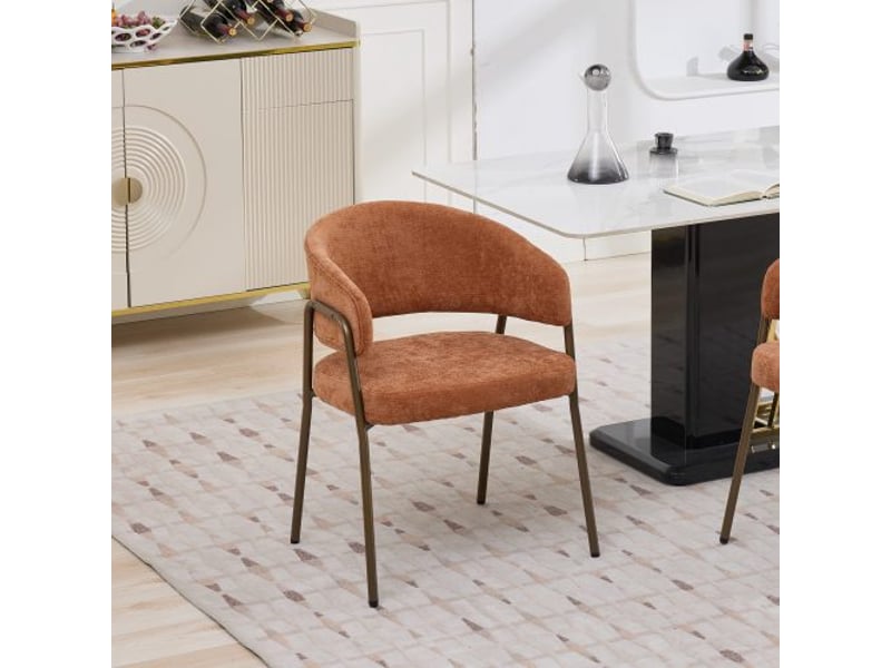Chaises de salle à manger modernes en chenille orange avec accoudoirs – pieds bronze antique – vendu à l'unité sw1876og - Conforama B