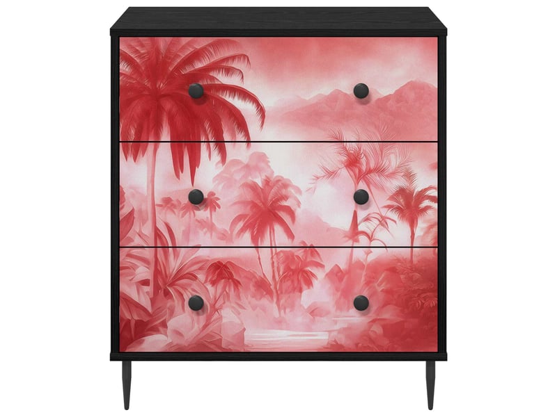  Commode chambre, meuble de rangement aachen imprimé palmier rose 66 x 36,5 x 76 cm  - Conforama D