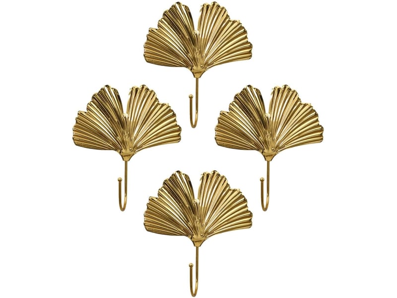  Crochets muraux dorés feuille métal ginkgo 4 pcs pour entrée salon chambre, supports robustesse anti-rouille, multifonction pour clés manteaux, jaune  - Conforama A