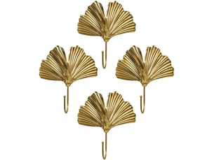 Crochets muraux dorés feuille métal ginkgo 4 pcs pour entrée salon chambre, supports robustesse anti-rouille, multifonction pour clés manteaux, jaune