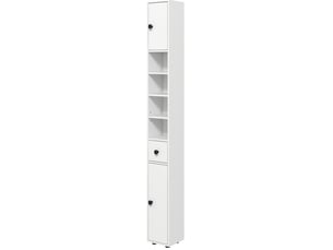 Meuble de salle de bain haut, 20x20x180 cm, avec tiroir et 4 niches, blanc