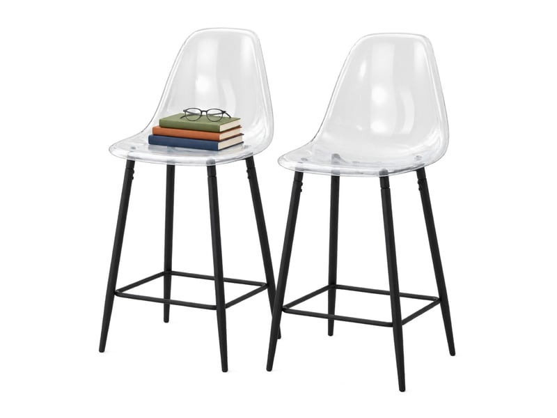  Lot de 2 tabourets de bar avec repose-pieds - lpospi - structure métal, cuisinebar - plastique transparent, noir  - Conforama A