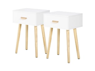 Ensemble de 2 tables de chevet avec tiroir et pieds en bois pour chambre, salon ou bureau, 40,5 x 30,5 x 60 cm, blanc