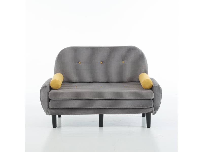 Canapé 2 places en velours côtelé gris, daybed avec fauteuil relax et rangement - Conforama A