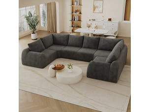 Canapé panoramique en u 6 places à mousse haute élasticité, sans montage, en chenille gris foncé