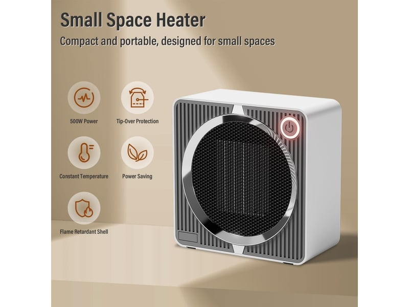  Chauffage électrique portable 500 w, mini chauffage ptc en céramique, silencieux et compact pour maison et bureau  - Conforama C