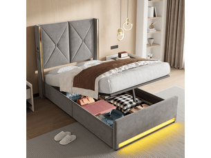 Lit coffre 90x200 cm <strong>MAISENTIEL</strong>  <strong></strong> coloris gris