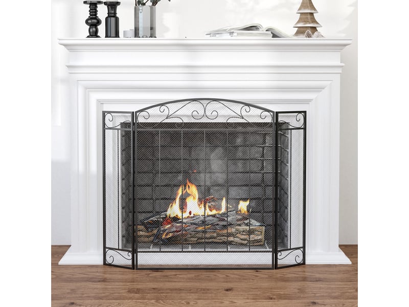  Grille de protection pour cheminée, pare-feu large pour cheminée ou poêle - pare-étincelles, barrière de sécurité, 3 volets pliables, acier métal  - Conforama D