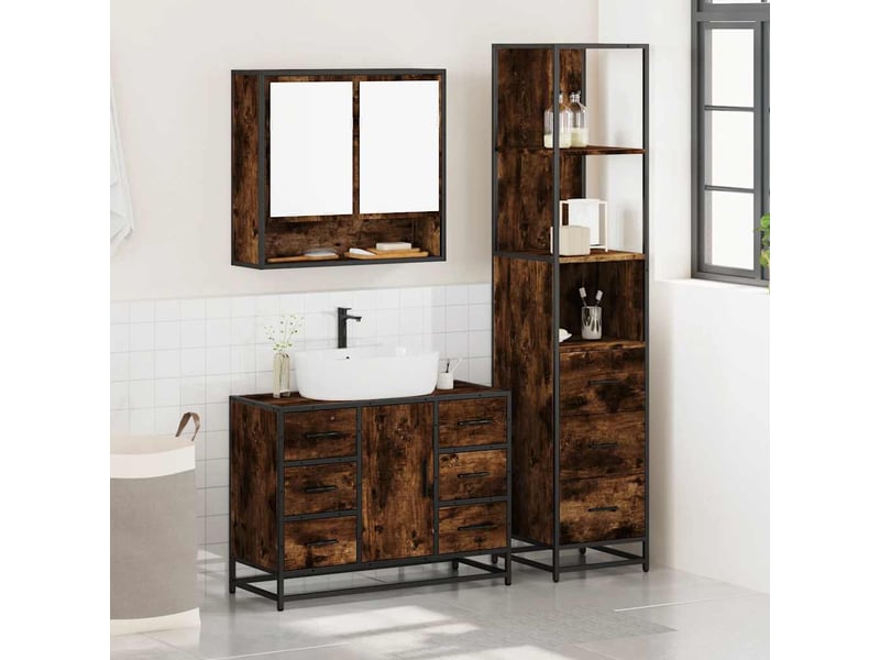 Ensemble de meubles de salle de bain 3 pcs chêne fumé cf63730 - Conforama C