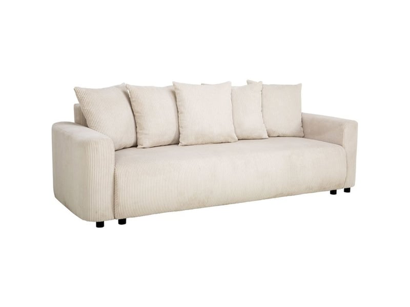 Canap convertible pharell 2 3 places avec coffre perle beige velours côtelé 5 coussins B007892 - Conforama D