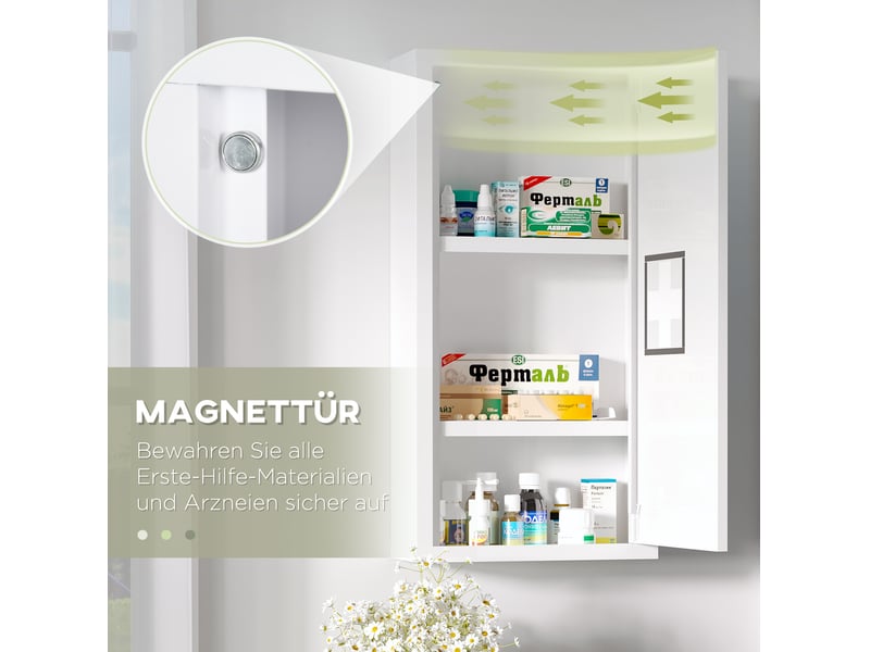  Armoire à pharmacie murale 30x12x60 cm – blanche – 3 compartiments, fermeture magnétique en acier  - Conforama E