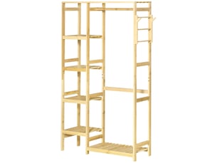Portant à vêtements en bambou avec 4 étagères et tringle 90 x 30 x 155 cm