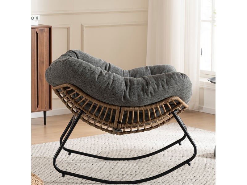  Fauteuil à bascule 102 x 98 x 77 cm gris en chenille, structure métallique, assise de détente pour salon  - Conforama B