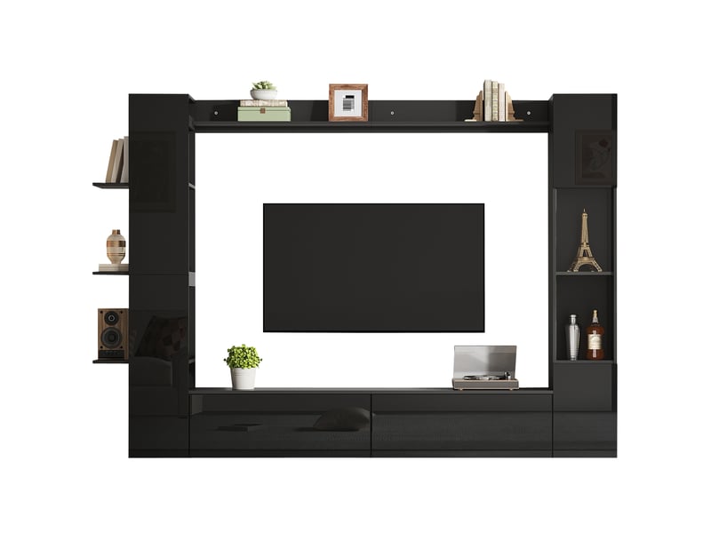 Ensemble meuble tv modenvie 4 pièces avec rangements 245 x 30 x 170 cm mdf noir brillant - Conforama A