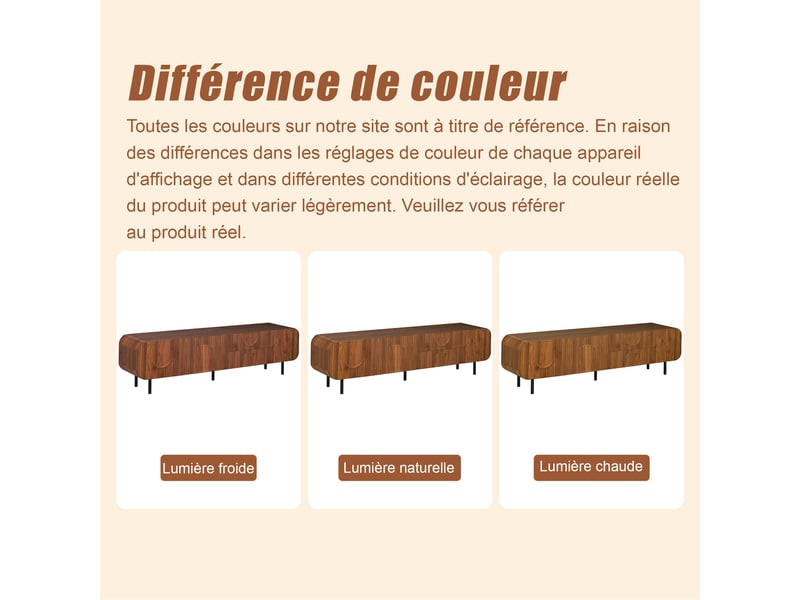  Meuble tv noyer, 2 tiroirs, 1 porte, rangement, gestion des câbles, design moderne, angles arrondis - 180x40x47.5cm - salon  - Conforama B