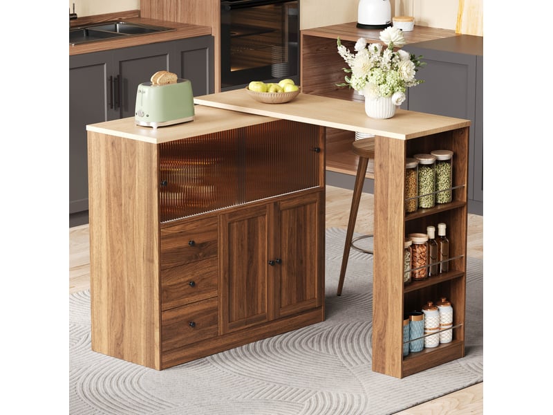 Îlot de cuisine extensible 172x40x96 cm en mdf naturel avec rangement et led - Conforama B