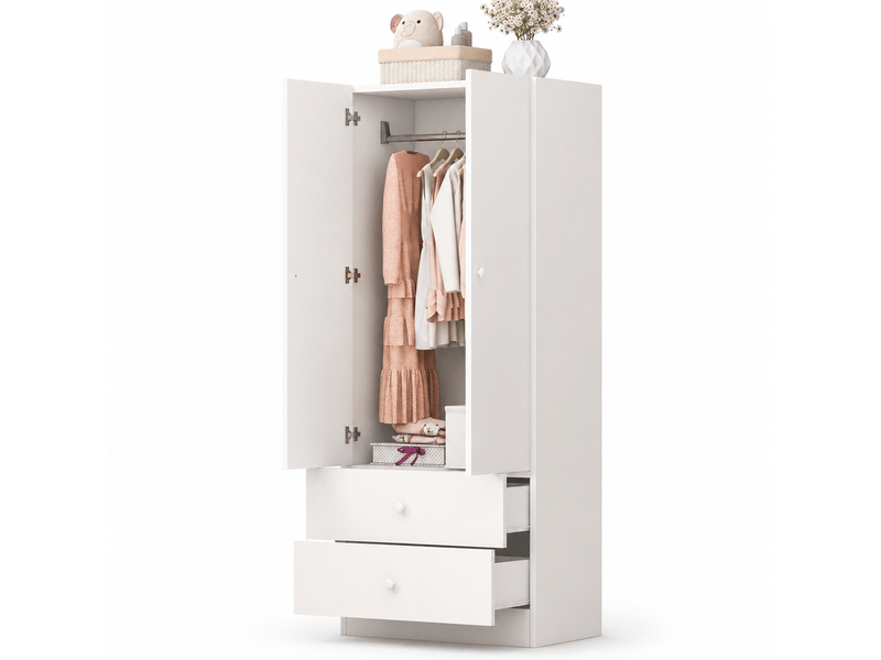  Armoire 70x40x170 cm blanche avec 2 tiroirs  - Conforama R