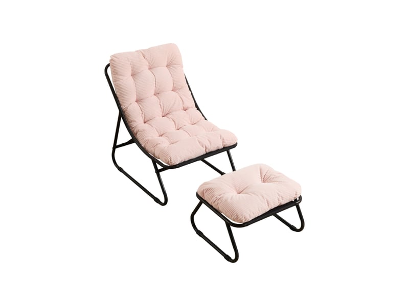  Fauteuil de jardin avec repose-pieds 65x78x86 cm – rose et noir – coussin épais et structure acier  - Conforama A