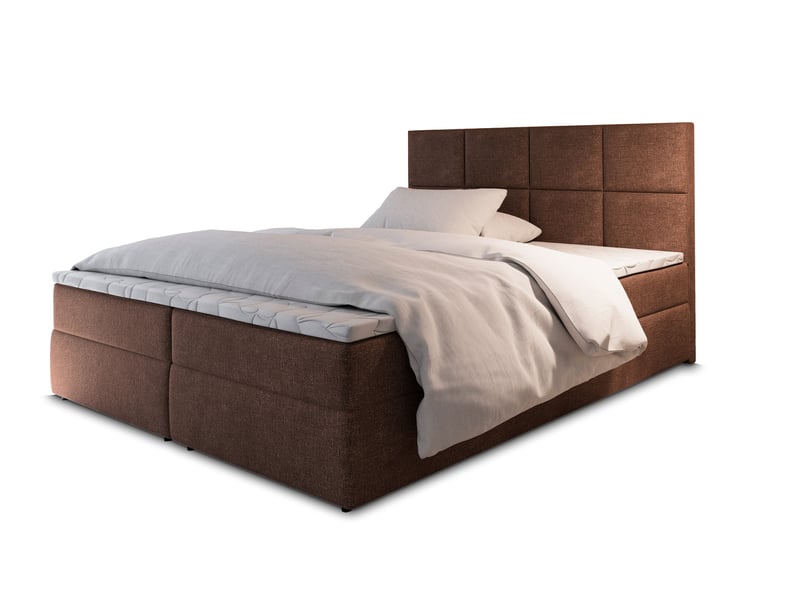 Boxspring lena 200x200 cm, lit complet avec matelas, marron - Conforama A