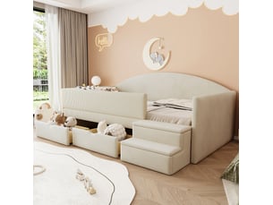 Lit avec rangement 90x190 cm FLORAGRACE coloris beige