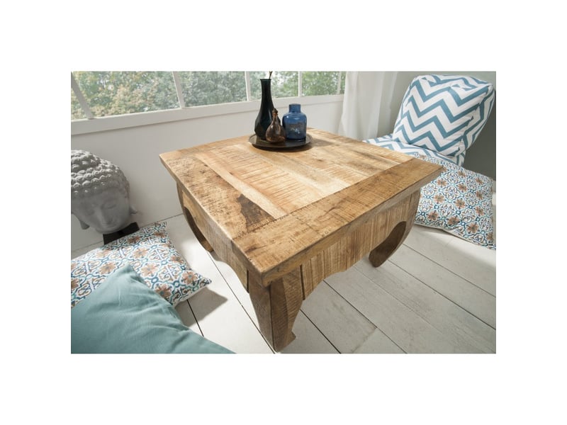  Table basse lunara bois massif de manguier pieds arqués – table carrée design classique naturel  - Conforama E