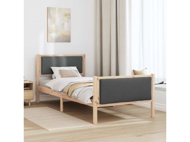  Lit simple- lit adulte -  cadre de lit avec tête de lit gris foncé 100 x 200 cm tissu  - Conforama C