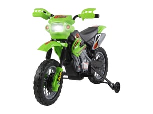 Moto électrique pour enfants à partir de 3 ans, moto cross électrique avec stabilisateurs, batterie 6 v, vitesse 2,5 kmh, 102 x 53 x 66 cm, verte