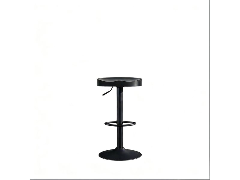 Tabouret de bar pivotant réglable en hauteur avec repose-pieds, assise ergonomique en bois et métal noir - Conforama A