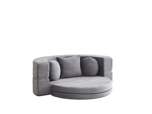 Canapé convertible 4-en-1 180 x 92 cm – gris – velours côtelé, lit de jour rond avec 3 coussins