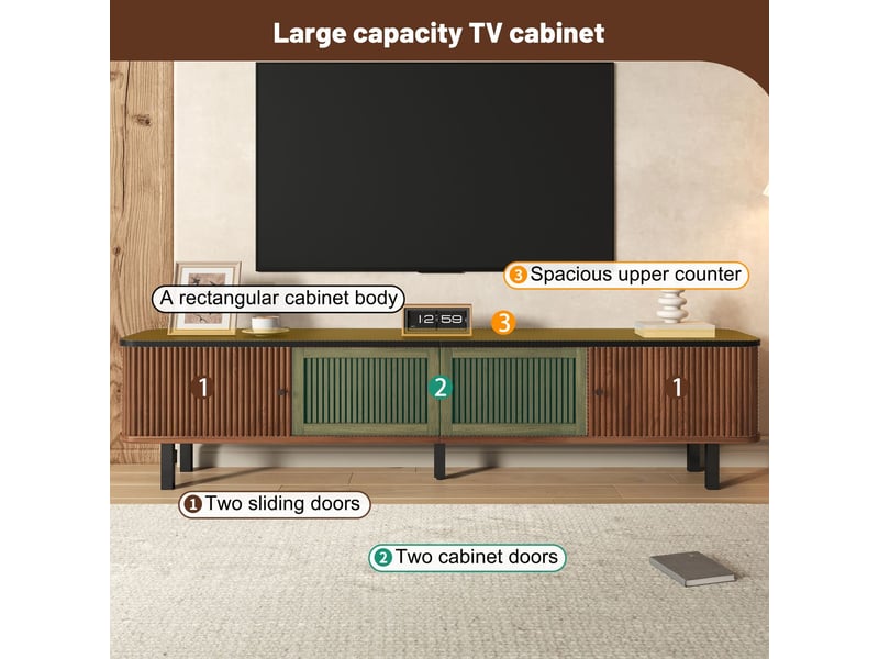 Meuble tv 190 x 35 x 45 cm meuble bas deux portes coulissantes deux portes grillagées panneau tv design moderne - Conforama D
