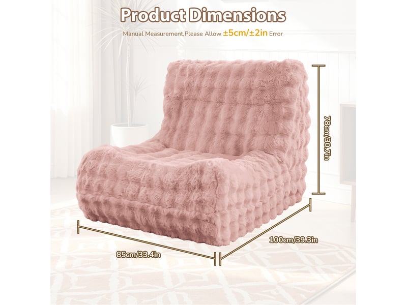  Fauteuil pouf avec dossier intégré, assise au sol légère pour lecture et détente en tissu flanelle rose  - Conforama C