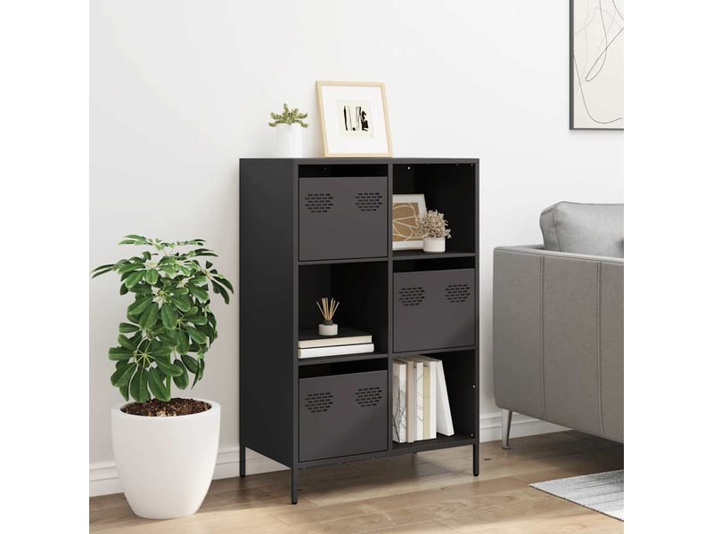  Buffet haut - bahut - meuble de rangement noir 68x39x103,5 cm acier  - Conforama C