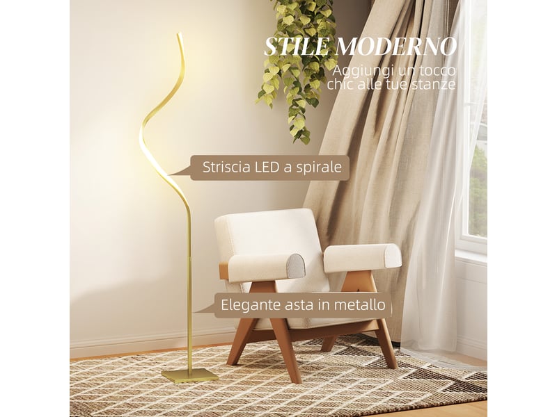 Lampadaire led doré en spirale, 3 intensités réglables avec interrupteur au pied pour salon et chambre - Conforama D
