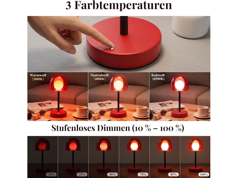  Zmh lampe de table led sans fil lampe de chevet intensité variable 3000k-6500k pour chambre bureau  - Conforama D