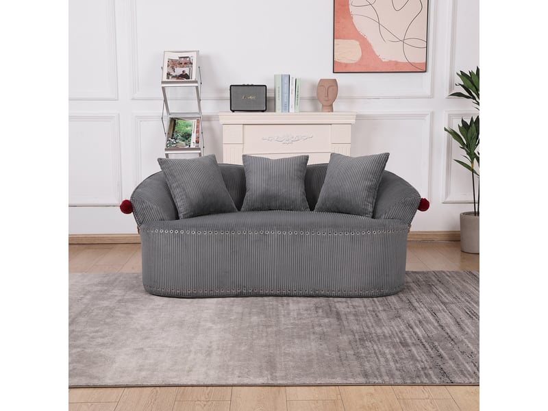 Canapé droit 2 places en cordonnet, design chapeau de clown, coussins et tapis pour animal inclus, ambiance chaleureuse et confortable - Conforama B